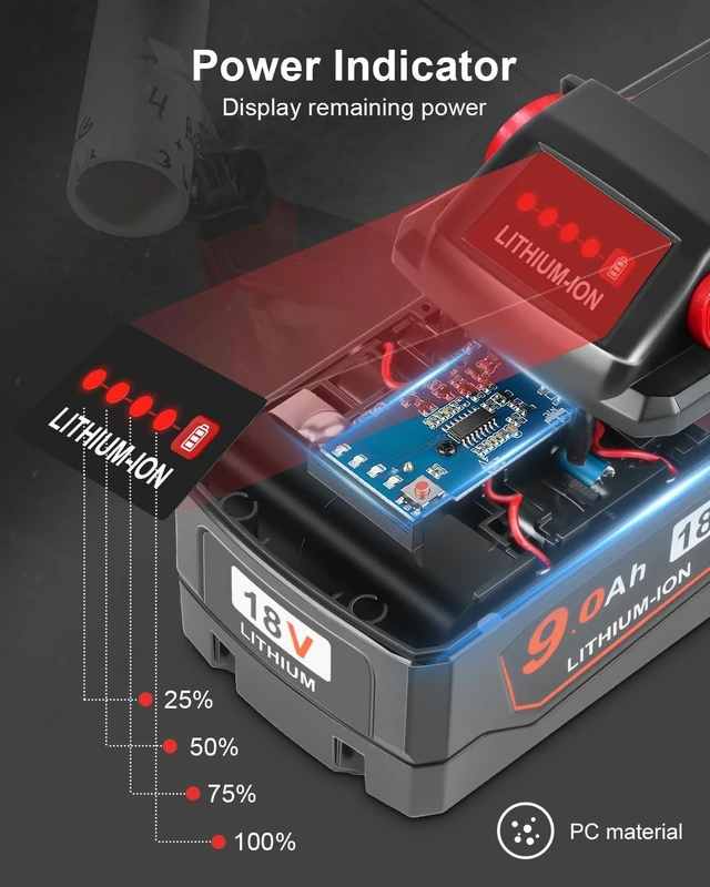 Alt view image 4 of 7 - 9.0 Ah Replacement for Milwaukee M - 18 Battery (9.0AH-2P)