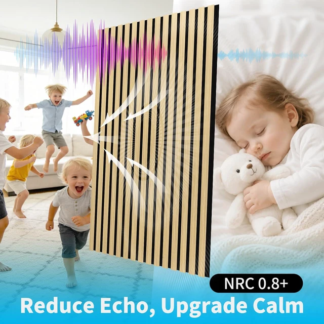 Alt view image 6 of 7 - 47 x 23.6 Inch Acoustic Wood Slat Design Wall Panels, 4-Pack, Oak Lightweight, Noise Reduction, Crack Resistant, Sustainable, Easy Installation, for Office, Living Room, Bedroom Wall Decor