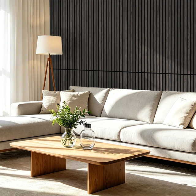 Alt view image 2 of 7 - 47 x 23.6 in Acoustic Wood Slat Design Wall Panels, 4-Pack, Grey Oak Lightweight, Noise Reduction, Crack Resistant, Sustainable, Easy Installation, for Office, Living Room, Bedroom Wall Decor