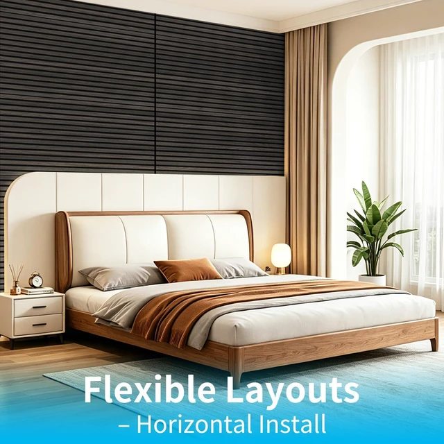 Alt view image 4 of 7 - 47 x 23.6 in Acoustic Wood Slat Design Wall Panels, 4-Pack, Grey Oak Lightweight, Noise Reduction, Crack Resistant, Sustainable, Easy Installation, for Office, Living Room, Bedroom Wall Decor