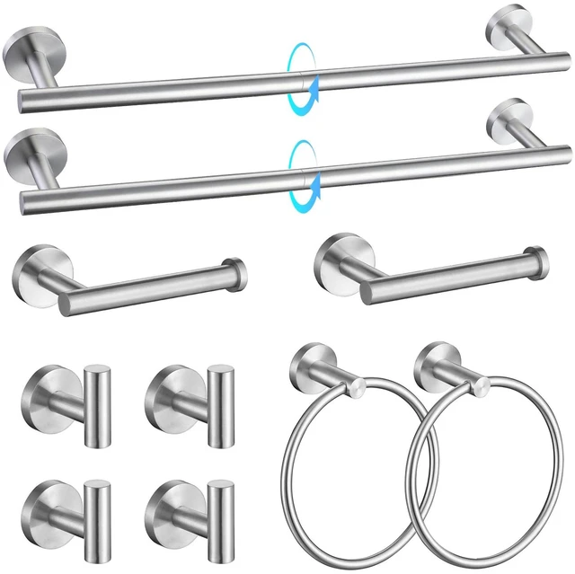 Main image of Brushed Nickel Bathroom Hardware Accessories Set - 10-Piece Premium SUS304 Stainless Steel Towel Bar Holder Set with 23.6 Inch Round Towel Racks for Wall Mounted Bathroom