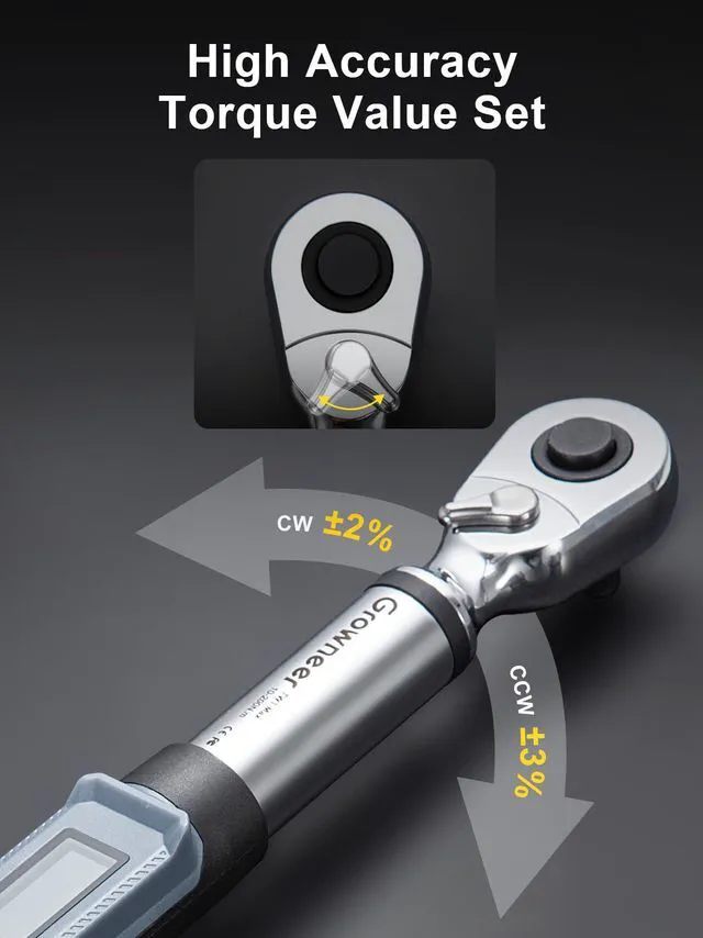 Alt view image 7 of 7 - Upgraded Digital Torque Wrench Set, 7.38-147.5 Ft-lbs/10-200 nm, 1/2'' Drive Rachet Torque Wrench with Buzzer & Colorful LED Indicator, Electronic Wrench for Motor Car Tires Auto Repair