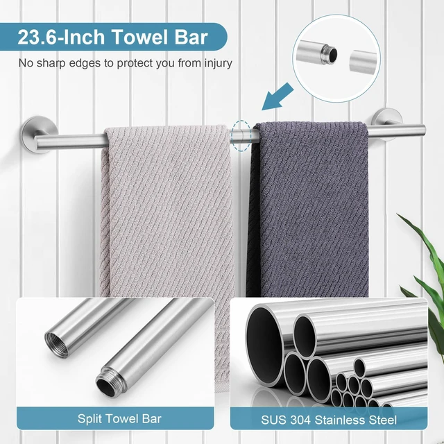 Alt view image 2 of 7 - Brushed Nickel Bathroom Hardware Accessories Set - 10-Piece Premium SUS304 Stainless Steel Towel Bar Holder Set with 23.6 Inch Round Towel Racks for Wall Mounted Bathroom