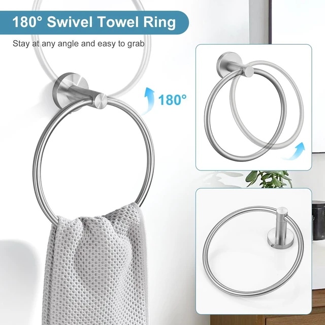 Alt view image 5 of 7 - Brushed Nickel Bathroom Hardware Accessories Set - 10-Piece Premium SUS304 Stainless Steel Towel Bar Holder Set with 23.6 Inch Round Towel Racks for Wall Mounted Bathroom