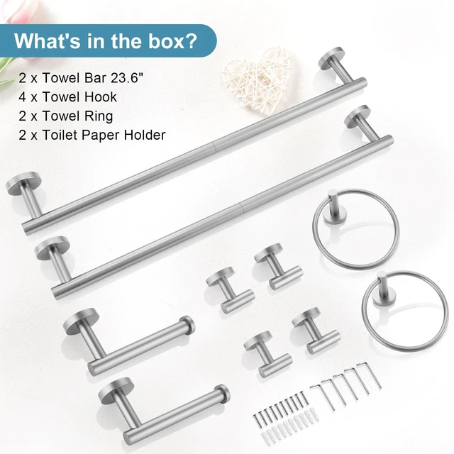 Alt view image 7 of 7 - Brushed Nickel Bathroom Hardware Accessories Set - 10-Piece Premium SUS304 Stainless Steel Towel Bar Holder Set with 23.6 Inch Round Towel Racks for Wall Mounted Bathroom
