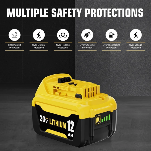 Alt view image 4 of 7 - 4Pack 12000mAh Longer Runtime Battery Replacement for Dewalt 20V Battery Compatible with Dewalt 20V Max Battery DCB201 DCB203 DCB204 DCB206 DCB207 DCD/DCG/DCF/DCS Series Tools