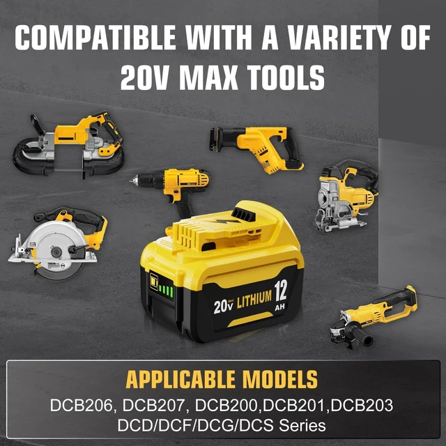 Alt view image 5 of 7 - 4Pack 12000mAh Longer Runtime Battery Replacement for Dewalt 20V Battery Compatible with Dewalt 20V Max Battery DCB201 DCB203 DCB204 DCB206 DCB207 DCD/DCG/DCF/DCS Series Tools