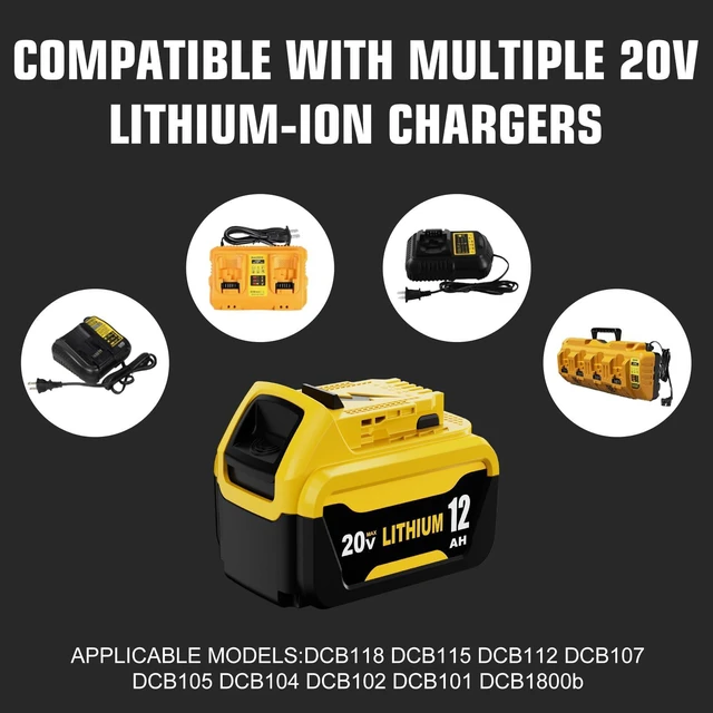 Alt view image 6 of 7 - 4Pack 12000mAh Longer Runtime Battery Replacement for Dewalt 20V Battery Compatible with Dewalt 20V Max Battery DCB201 DCB203 DCB204 DCB206 DCB207 DCD/DCG/DCF/DCS Series Tools