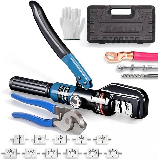 Main image of Hydraulic Crimping Tool, Battery Cable Crimper 12AWG4/0AWG, 11 US Hex Dies, 10-Ton Hydraulic Crimper for Electrical LugsCutter & Case (YQK-0000 and cut)