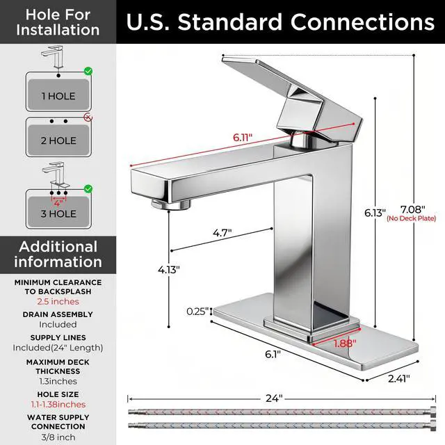 Alt view image 3 of 7 - Bathroom Faucet 1 Hole, Single Handle Vanity Sink Faucets Chrome For 1 or 3 Hole 4 Inch Centerset Sink, with Pop-up Drain, NSF61 Certificate, Single Handle Faucet for Sink Vanity RV Restroom