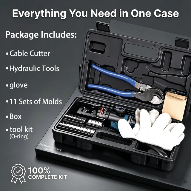 Alt view image 7 of 7 - Hydraulic Crimping Tool, Battery Cable Crimper 12AWG4/0AWG, 11 US Hex Dies, 10-Ton Hydraulic Crimper for Electrical LugsCutter & Case (YQK-0000 and cut)