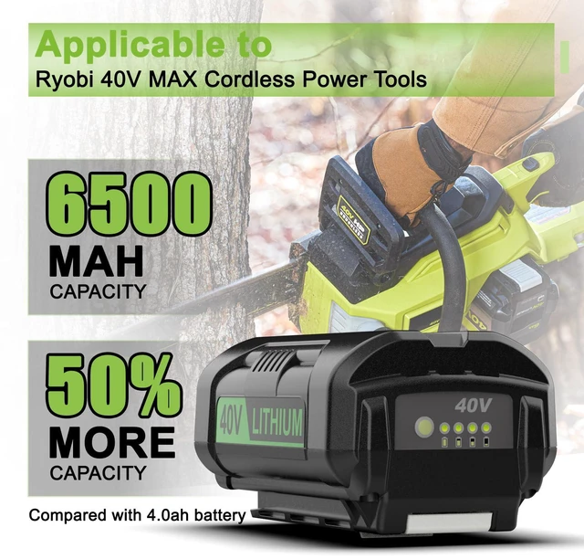 Alt view image 2 of 7 - 40V 6.5Ah Compatible with Ryobi 40V Battery and Charger Kit Fast Charge Compatible with Ryobi Battery 40 Volt OP4026 OP40601 OP4050A OP4040 Widely Fit Lawnmower Blowers Non-OEM