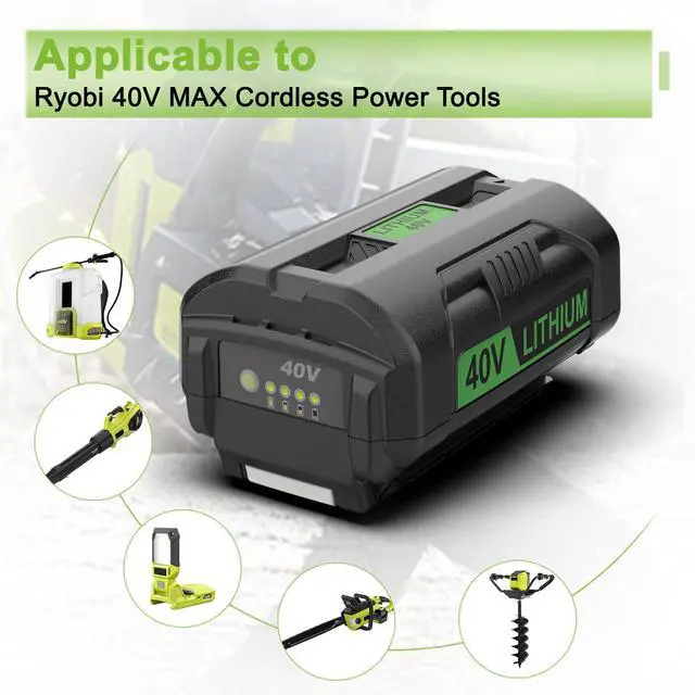 Alt view image 4 of 7 - 40V 6.5Ah Compatible with Ryobi 40V Battery and Charger Kit Fast Charge Compatible with Ryobi Battery 40 Volt OP4026 OP40601 OP4050A OP4040 Widely Fit Lawnmower Blowers Non-OEM