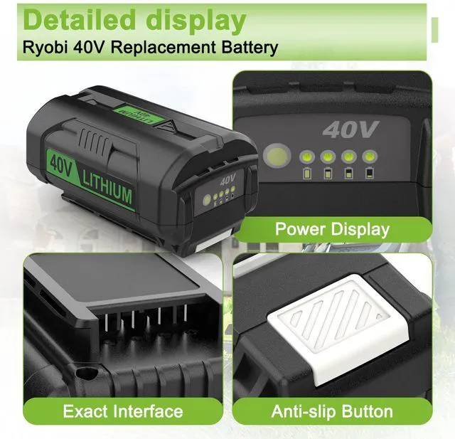 Alt view image 6 of 7 - 40V 6.5Ah Compatible with Ryobi 40V Battery and Charger Kit Fast Charge Compatible with Ryobi Battery 40 Volt OP4026 OP40601 OP4050A OP4040 Widely Fit Lawnmower Blowers Non-OEM