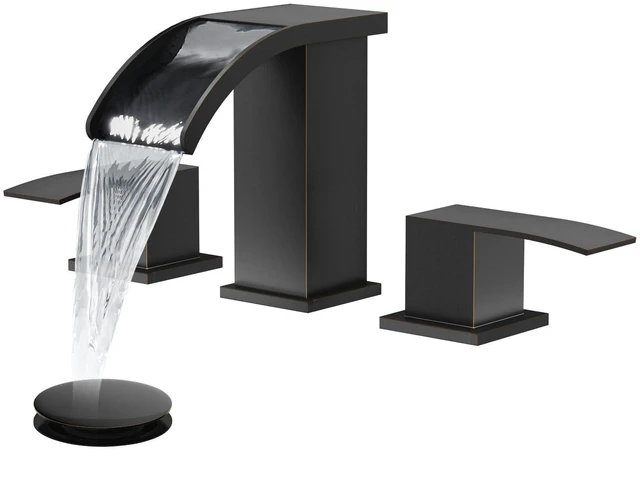 Main image of Waterfall Bathroom Faucet 3 Hole Square Body,Oil Rubbed Bronze SUS304 8 Widespread Bathroom Sink Faucet,2.17 Wide Spout,24 cUPC Hose,Pop Up Drain,2 Handle,Vanity,Lavatory,Basin,RV