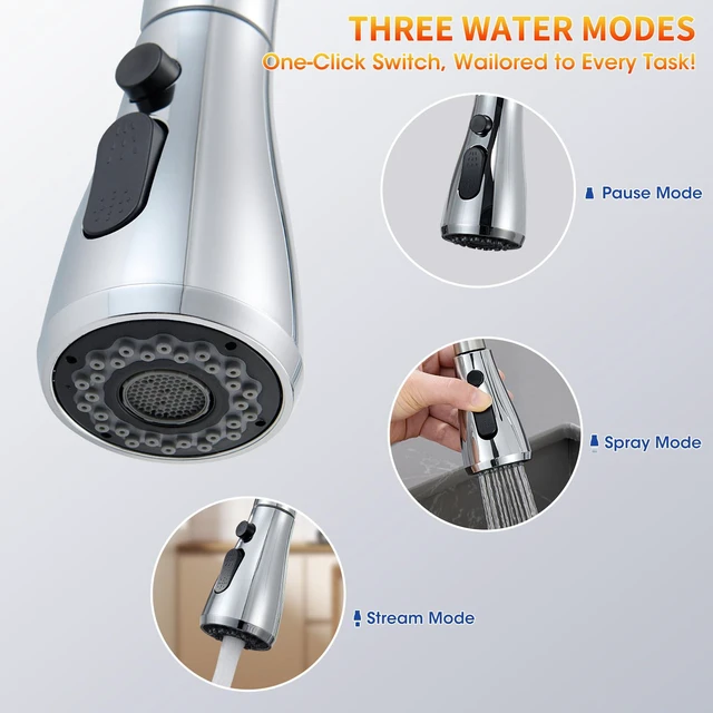 Alt view image 3 of 7 - Chrome Kitchen Faucets with Pull Down Sprayer High Arc Single Handle Stainless Steel Kitchen Sink Faucet, Single hole or 3 Hole, for Farmhouse RV Laundry Bar Camper