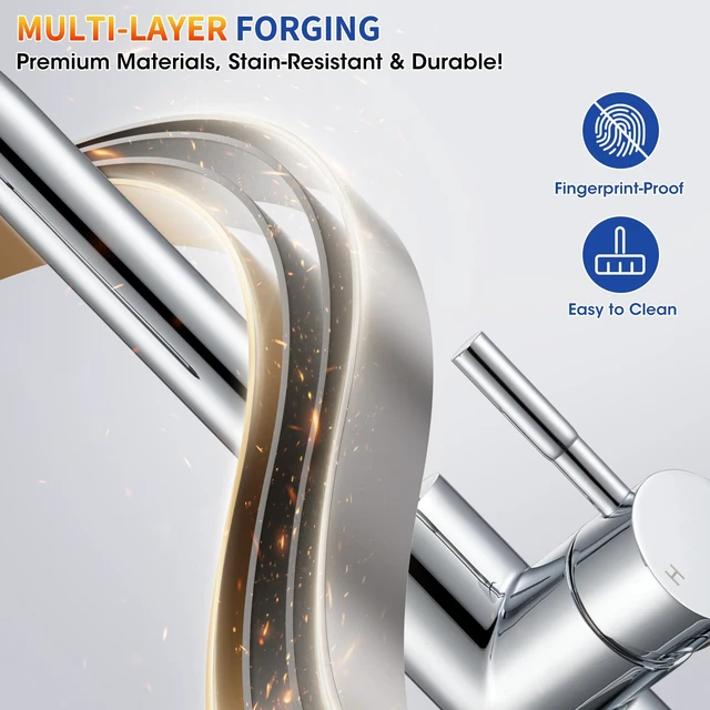Alt view image 5 of 7 - Chrome Kitchen Faucets with Pull Down Sprayer High Arc Single Handle Stainless Steel Kitchen Sink Faucet, Single hole or 3 Hole, for Farmhouse RV Laundry Bar Camper