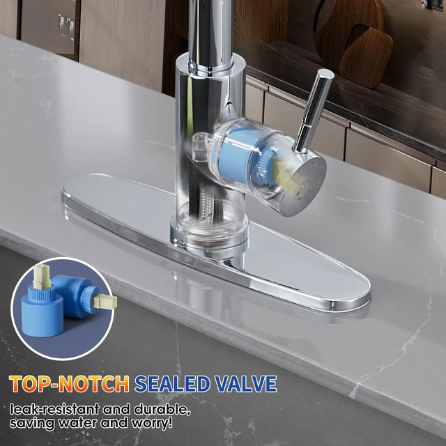 Alt view image 4 of 7 - Chrome Kitchen Faucets with Pull Down Sprayer High Arc Single Handle Stainless Steel Kitchen Sink Faucet, Single hole or 3 Hole, for Farmhouse RV Laundry Bar Camper