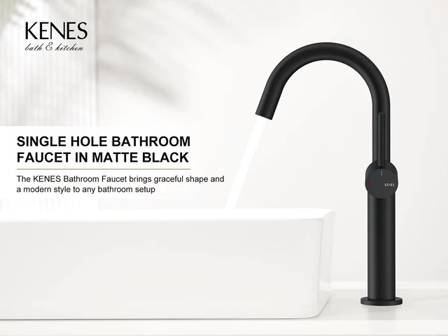 Alt view image 2 of 7 - Matte Black Vessel Sink Faucet Single Handle, Tall Bathroom Faucet Vessel Bowl Faucet with Pop Up Drain & Supply Lines, Lead-Free cUPC & NSF Certified, 1 Hole Faucet for Vanity RV Restroom