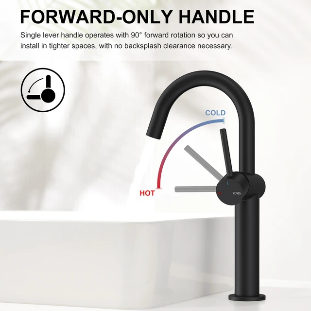 Alt view image 4 of 7 - Matte Black Vessel Sink Faucet Single Handle, Tall Bathroom Faucet Vessel Bowl Faucet with Pop Up Drain & Supply Lines, Lead-Free cUPC & NSF Certified, 1 Hole Faucet for Vanity RV Restroom