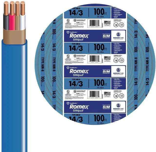 Main image of Romex SIMpull Wire, 14 Gauge, 3 Conductor, 100 Ft, W/G NM-B Cable, Blue, 63946928