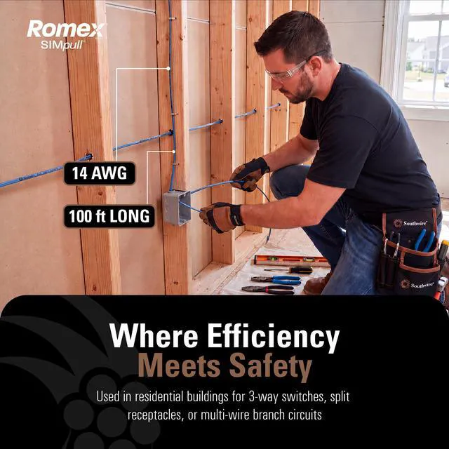 Alt view image 2 of 7 - Romex SIMpull Wire, 14 Gauge, 3 Conductor, 100 Ft, W/G NM-B Cable, Blue, 63946928