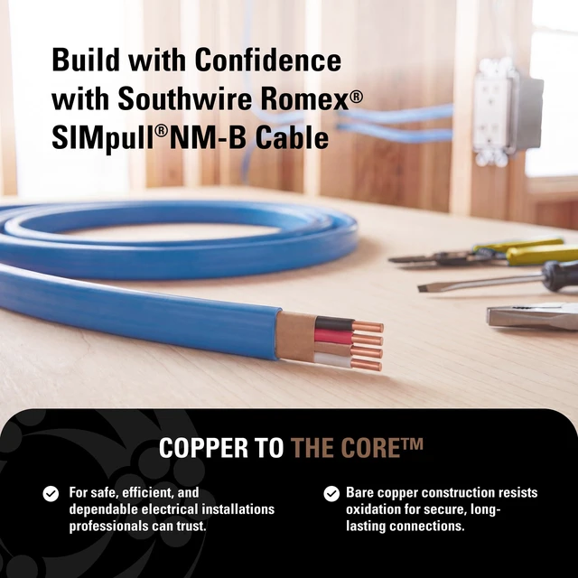 Alt view image 5 of 7 - Romex SIMpull Wire, 14 Gauge, 3 Conductor, 100 Ft, W/G NM-B Cable, Blue, 63946928