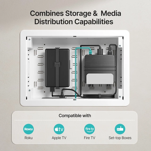 Alt view image 3 of 7 - 9" in-Wall Media Box Recessed Outlet Cable Management Kit 2 Pack Structured Media Enclosure, One Connect & Network Switches, Fits Fire TV Stick Samsung, Recessed In-Wall Design, 2 Pack