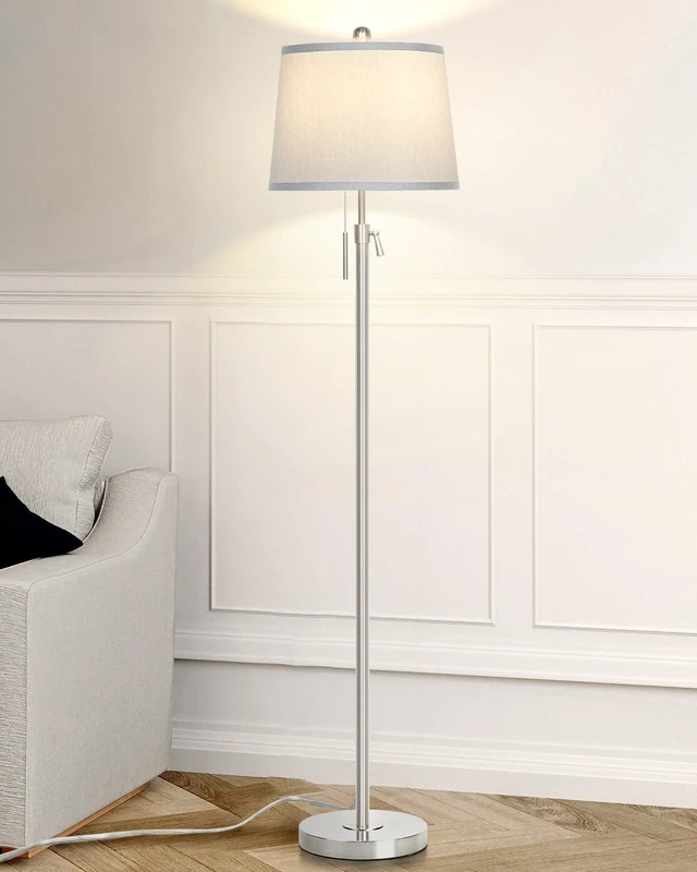 Main image of Floor Lamp for Living Room,Adjustable Height Standing Lamp,Dimmable Modern Floor Lamps for Bedroom Office Tall Floor Lights with Pull Chain Bulb Included-Silver Gray Shade