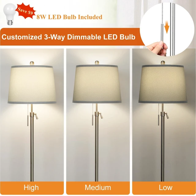 Alt view image 3 of 7 - Floor Lamp for Living Room,Adjustable Height Standing Lamp,Dimmable Modern Floor Lamps for Bedroom Office Tall Floor Lights with Pull Chain Bulb Included-Silver Gray Shade