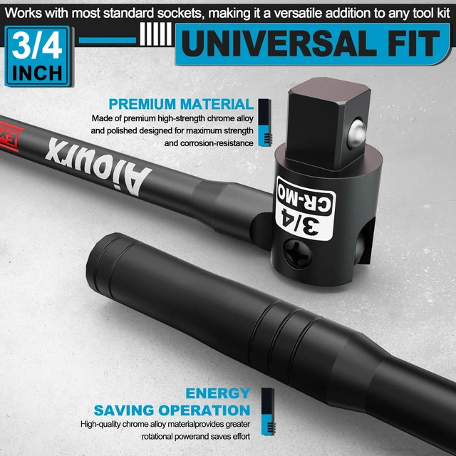 Alt view image 3 of 6 - 3/4 Drive 41 Inch Breaker Bar, Heavy Duty Head, Premium Chromium-Molybdenum Steel, Laser Etched Marking, for Vehicle Maintenance and Repair, DIY Processing Manufacturing