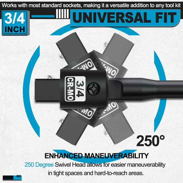 Alt view image 4 of 6 - 3/4 Drive 41 Inch Breaker Bar, Heavy Duty Head, Premium Chromium-Molybdenum Steel, Laser Etched Marking, for Vehicle Maintenance and Repair, DIY Processing Manufacturing