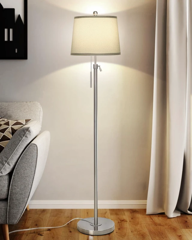Alt view image 7 of 7 - Floor Lamp for Living Room,Adjustable Height Standing Lamp,Dimmable Modern Floor Lamps for Bedroom Office Tall Floor Lights with Pull Chain Bulb Included-Silver Gray Shade