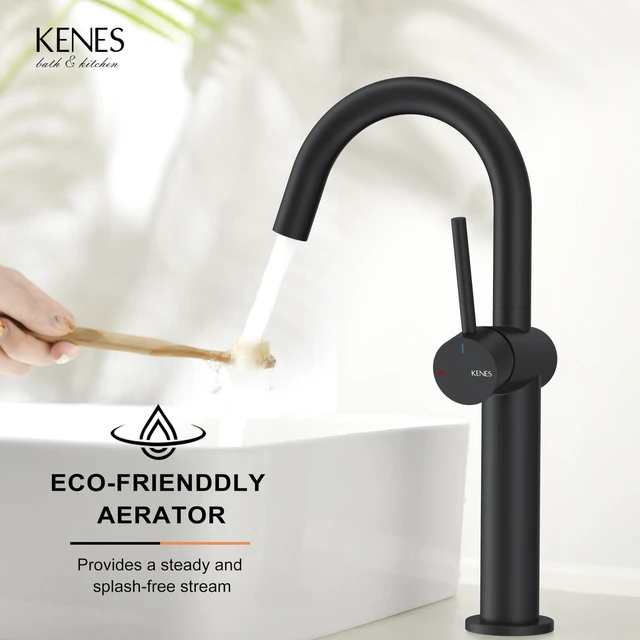 Alt view image 5 of 7 - Matte Black Vessel Sink Faucet Single Handle, Tall Bathroom Faucet Vessel Bowl Faucet with Pop Up Drain & Supply Lines, Lead-Free cUPC & NSF Certified, 1 Hole Faucet for Vanity RV Restroom