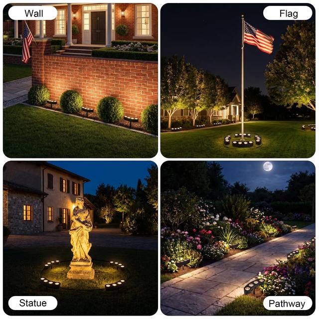 Alt view image 2 of 7 - Solar Tree Lights, Upgraded Solar Spot Lights Outdoor, Warm White 8.3*7.2in Large Solar Panel with USB Port, 16 COB LED, 33FT Cable, IP65 Waterproof, 4000Mah Uplights for PalmTree, Flag Pole