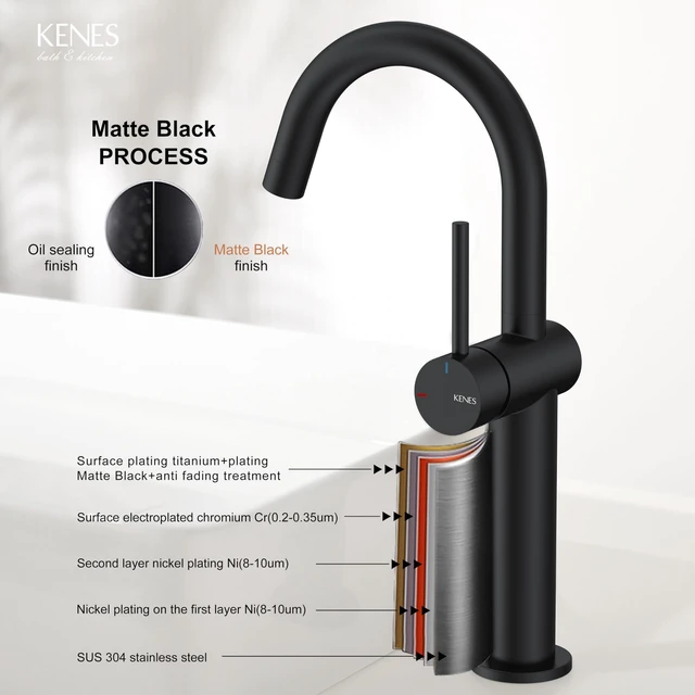 Alt view image 7 of 7 - Matte Black Vessel Sink Faucet Single Handle, Tall Bathroom Faucet Vessel Bowl Faucet with Pop Up Drain & Supply Lines, Lead-Free cUPC & NSF Certified, 1 Hole Faucet for Vanity RV Restroom