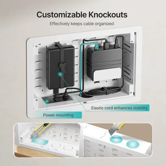 Alt view image 4 of 7 - 9" in-Wall Media Box Recessed Outlet Cable Management Kit 2 Pack Structured Media Enclosure, One Connect & Network Switches, Fits Fire TV Stick Samsung, Recessed In-Wall Design, 2 Pack
