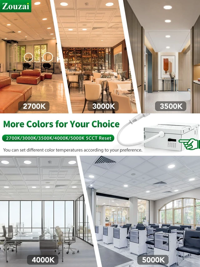 Alt view image 2 of 7 - 6 Pack 8 Inch LED Recessed Ceiling Light, 5CCT, Dimmable, 1685LM 2700K-5000K Selectable, 18W Eqv 150W, 120V, with Junction Box, Canless Wafer Downlight, White, IC & Damp Rated, ETL Certified