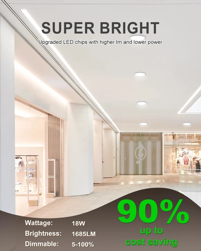 Alt view image 6 of 7 - 6 Pack 8 Inch LED Recessed Ceiling Light, 5CCT, Dimmable, 1685LM 2700K-5000K Selectable, 18W Eqv 150W, 120V, with Junction Box, Canless Wafer Downlight, White, IC & Damp Rated, ETL Certified