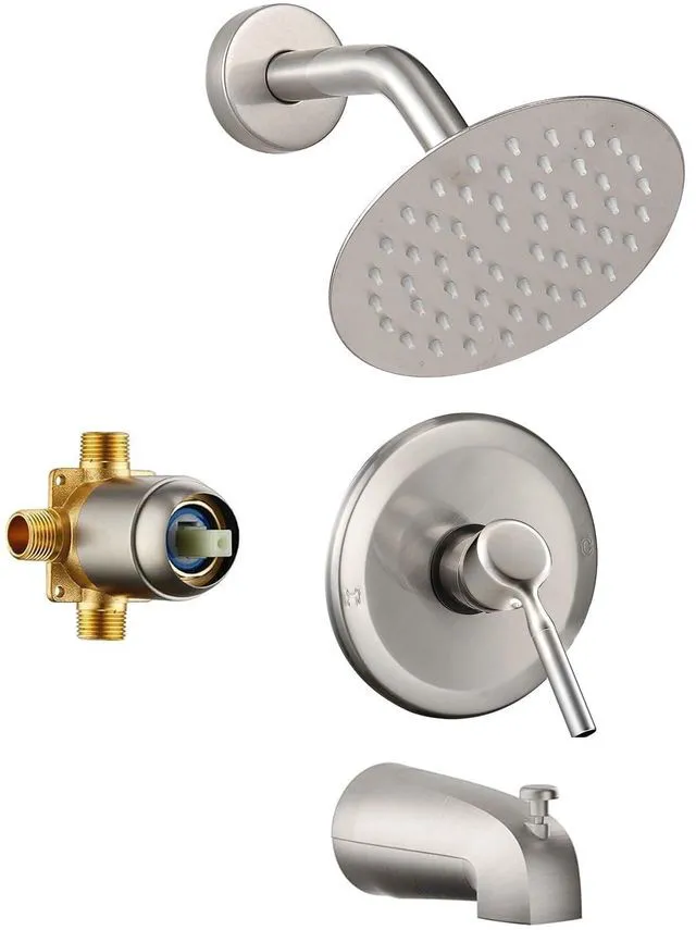 Main image of Tub Shower Faucet Set (Valve Included) with 6-Inch Rain Shower Head and Tub Spout Single-Handle Tub and Shower Trim Kit Brushed Nickel