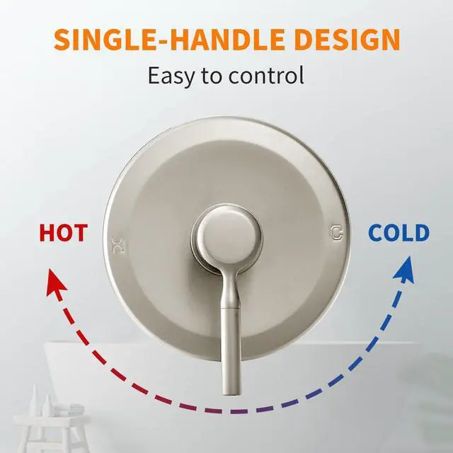 Alt view image 5 of 7 - Tub Shower Faucet Set (Valve Included) with 6-Inch Rain Shower Head and Tub Spout Single-Handle Tub and Shower Trim Kit Brushed Nickel