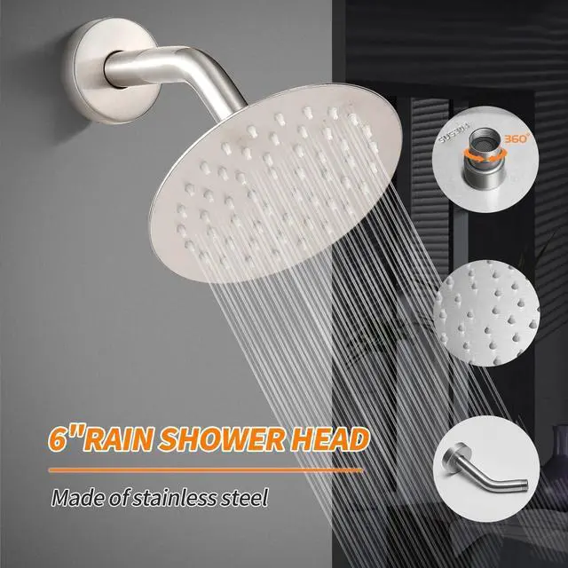 Alt view image 4 of 7 - Tub Shower Faucet Set (Valve Included) with 6-Inch Rain Shower Head and Tub Spout Single-Handle Tub and Shower Trim Kit Brushed Nickel