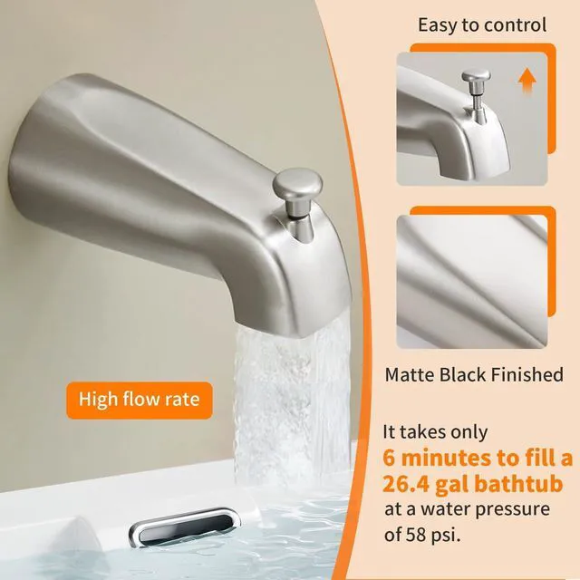 Alt view image 6 of 7 - Tub Shower Faucet Set (Valve Included) with 6-Inch Rain Shower Head and Tub Spout Single-Handle Tub and Shower Trim Kit Brushed Nickel
