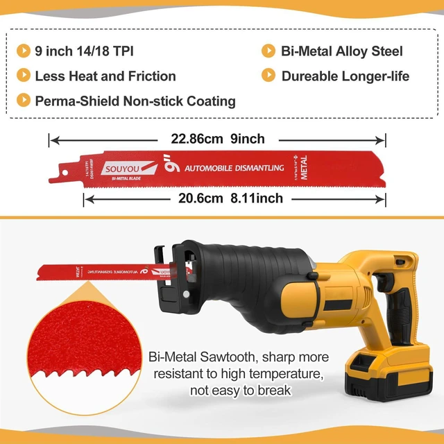 Alt view image 2 of 6 - 50 Pack 9 in 14/18 TPI Bi-Metal Reciprocating Saw Blades with Organizer Carbide Alloy Steel for Automobile Dismantling Metal Steel Cutting Non-Stick Coated for Less Heat for 1/16-5/16 Medium Metals