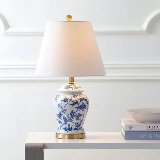Alt view image 2 of 7 - Penelope Ginger Jar 22" LED Table Lamp, Blue/White Chinoiserie, Ceramic Metal Construction, French Country Traditional, Linen Empire Shade, Brass Gold, LED Bulb Included