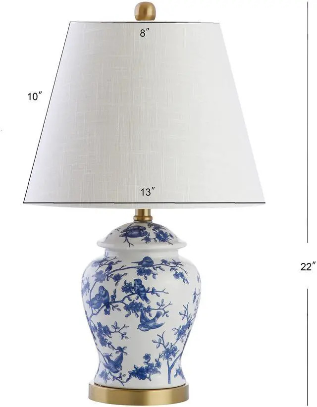 Alt view image 4 of 7 - Penelope Ginger Jar 22" LED Table Lamp, Blue/White, Set of 2 Chinoiserie, Ceramic Metal Construction, French Country Traditional, Linen Empire Shade, Brass Gold, LED Bulb Included
