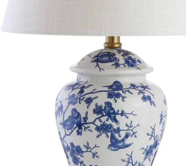 Alt view image 6 of 7 - Penelope Ginger Jar 22" LED Table Lamp, Blue/White Chinoiserie, Ceramic Metal Construction, French Country Traditional, Linen Empire Shade, Brass Gold, LED Bulb Included