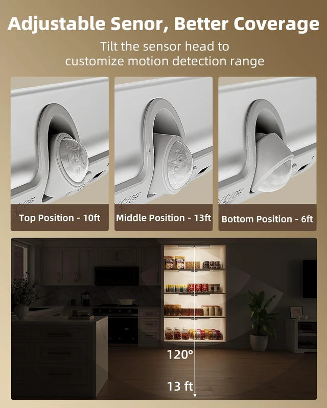 Alt view image 4 of 7 - 17-Inch Motion Sensor Closet Lights Indoor 3 Pack, 3600mAh Rechargeable Battery, 180 Lumens, No-Glare, Wireless, 3 Color Temps, Dimmable, Wardrobe, Pantry