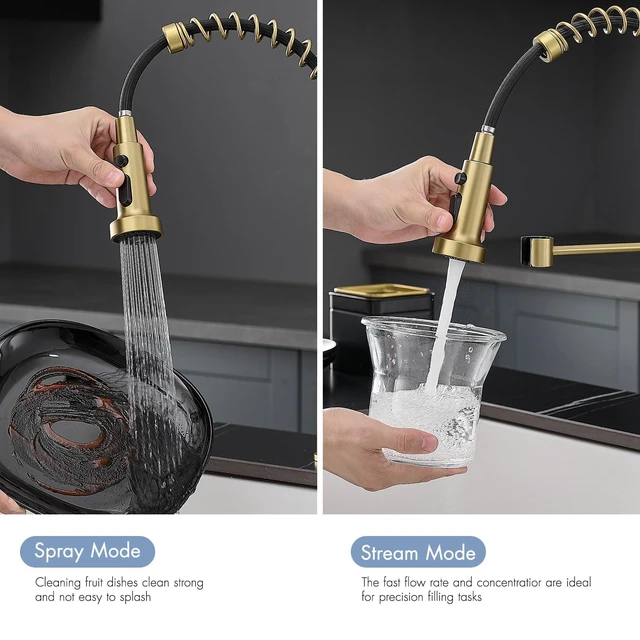 Alt view image 2 of 7 - Gold Kitchen Faucet with Pull Down Sprayer,Brushed Gold Kitchen Sink Faucet With Deck Plate,Single Handle for 1 or 3 Hole,Suitable for Farmhouse Camper Laundry Rv Bar