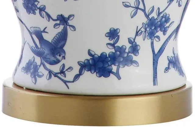 Alt view image 7 of 7 - Penelope Ginger Jar 22" LED Table Lamp, Blue/White Chinoiserie, Ceramic Metal Construction, French Country Traditional, Linen Empire Shade, Brass Gold, LED Bulb Included